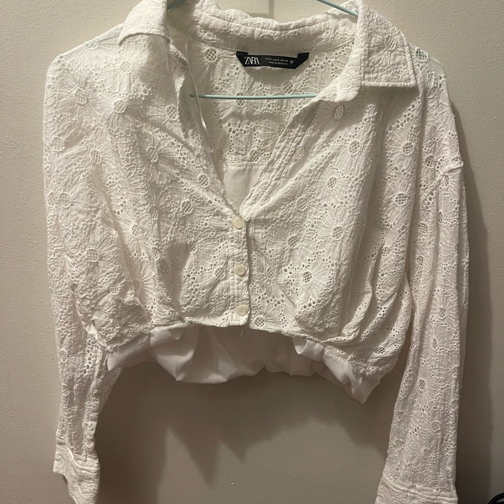 Zara White Lace Women Crop Top